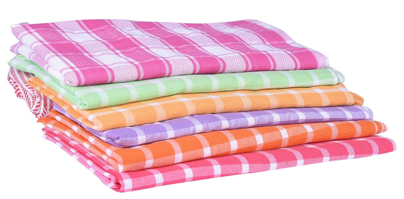 JISB South Indian Soft Cotton Checks Bath Towels (Standard, Multicolour , Pack of 6)