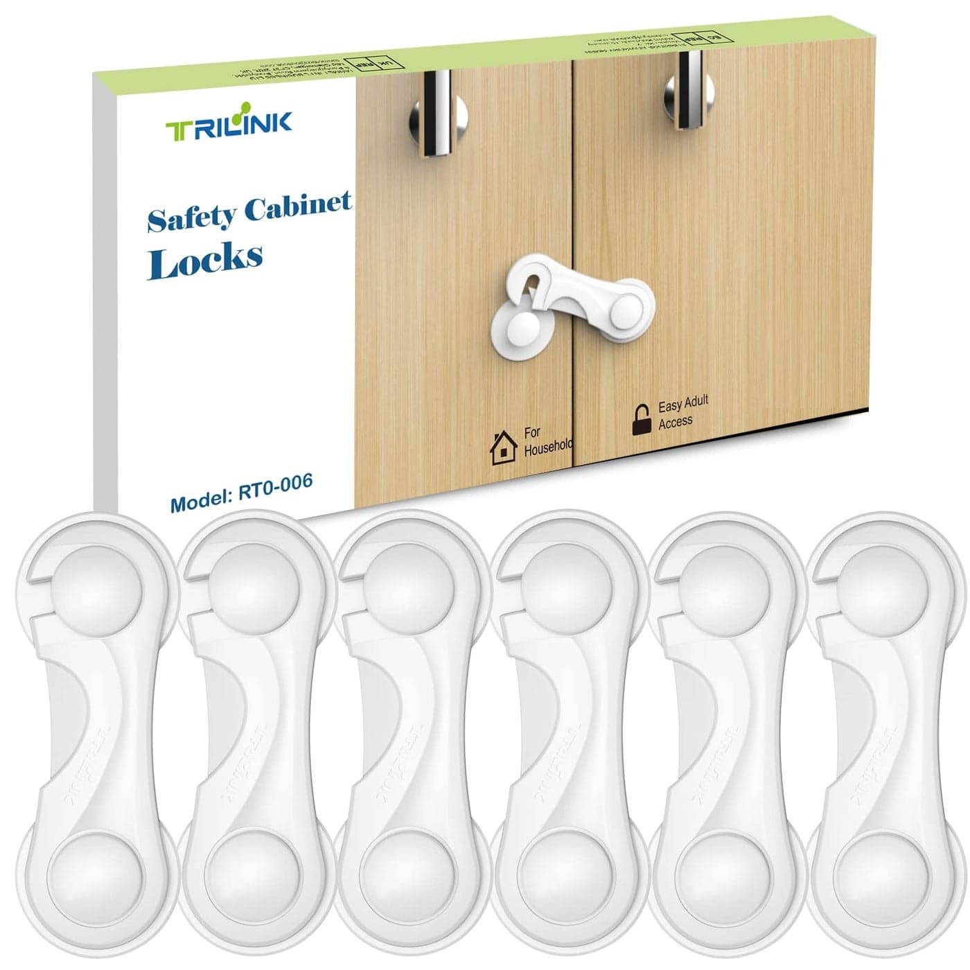TRILINK Cabinet Locks for Babies 6 Pack Baby Proofing Baby Safety Locks Child Locks for Cabinets Fridge Locks for Kids Strong Adhesive No DrillingDurableMultifunctional for Furniture Kitchen