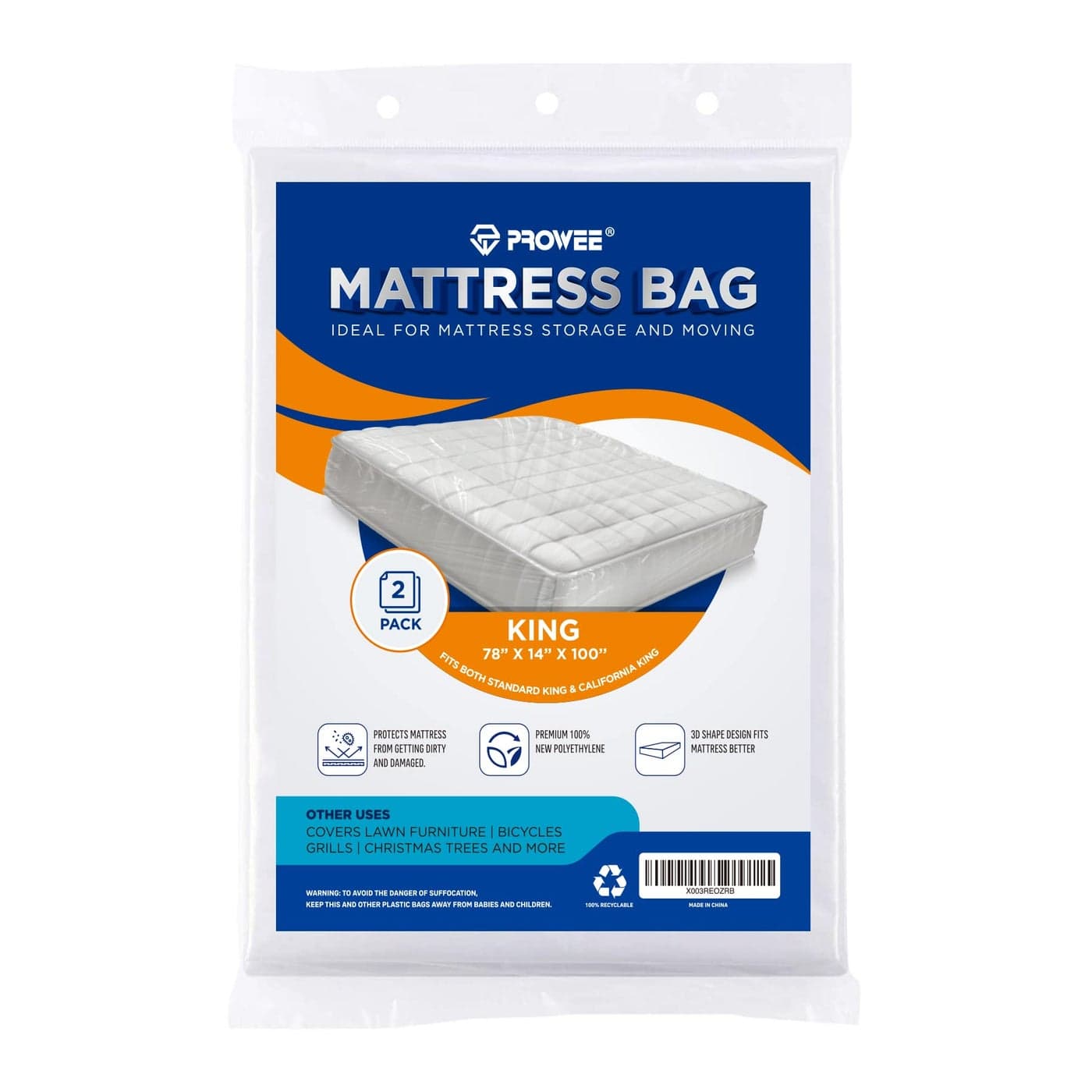 PROWEE 2 Pack KingCalifornia King Mattress Bag for Moving and Storage Clear Plastic Cover for Moving Waterproof Mattress Disposal Bags
