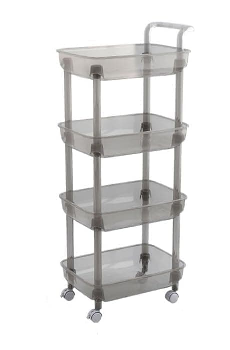 NIYANTA Acrylic 4 Layer Trolly Black Rolling Storage Cart 4 Tier Bathroom Organizer Slide Out Utility Cart Mobile Shelving Unit Organizer Standing Rack for Kitchen Bathroom Laundry Room