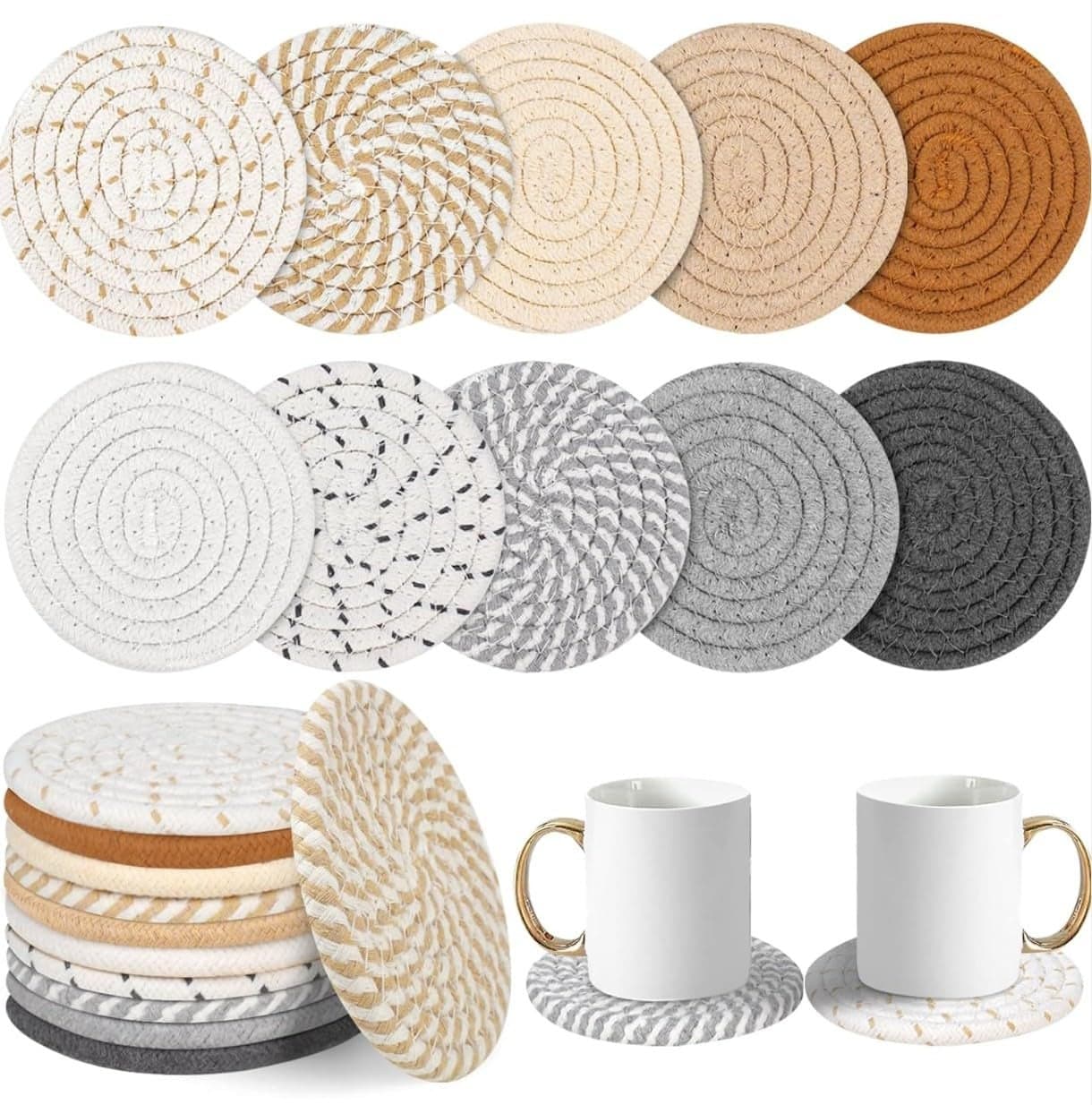 VRB Dec 12pcs Coaster Set/Tea Coasters Set for Dining Table,Dinner Table,Office Table,Coasters for Cups. (Jute Coaster Set of 12)