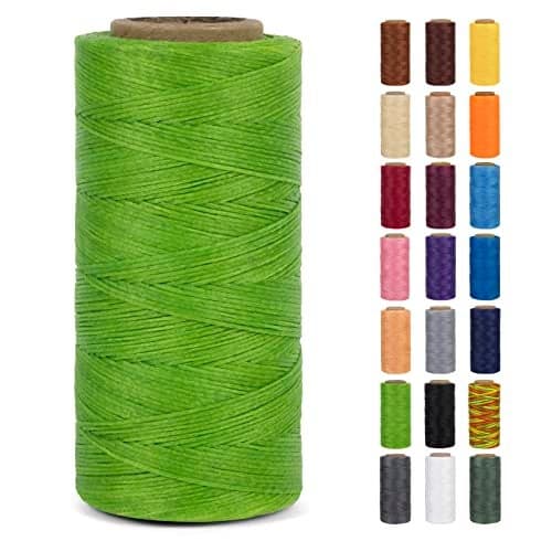 LEREATI 08mm Waxed Thread for Leather Sewing 284 Yards 150D Flat Wax String Waxed Cord for Bracelet Making Bookbinding Shoe Repairing Leather Projects DIY Crafts Light Green