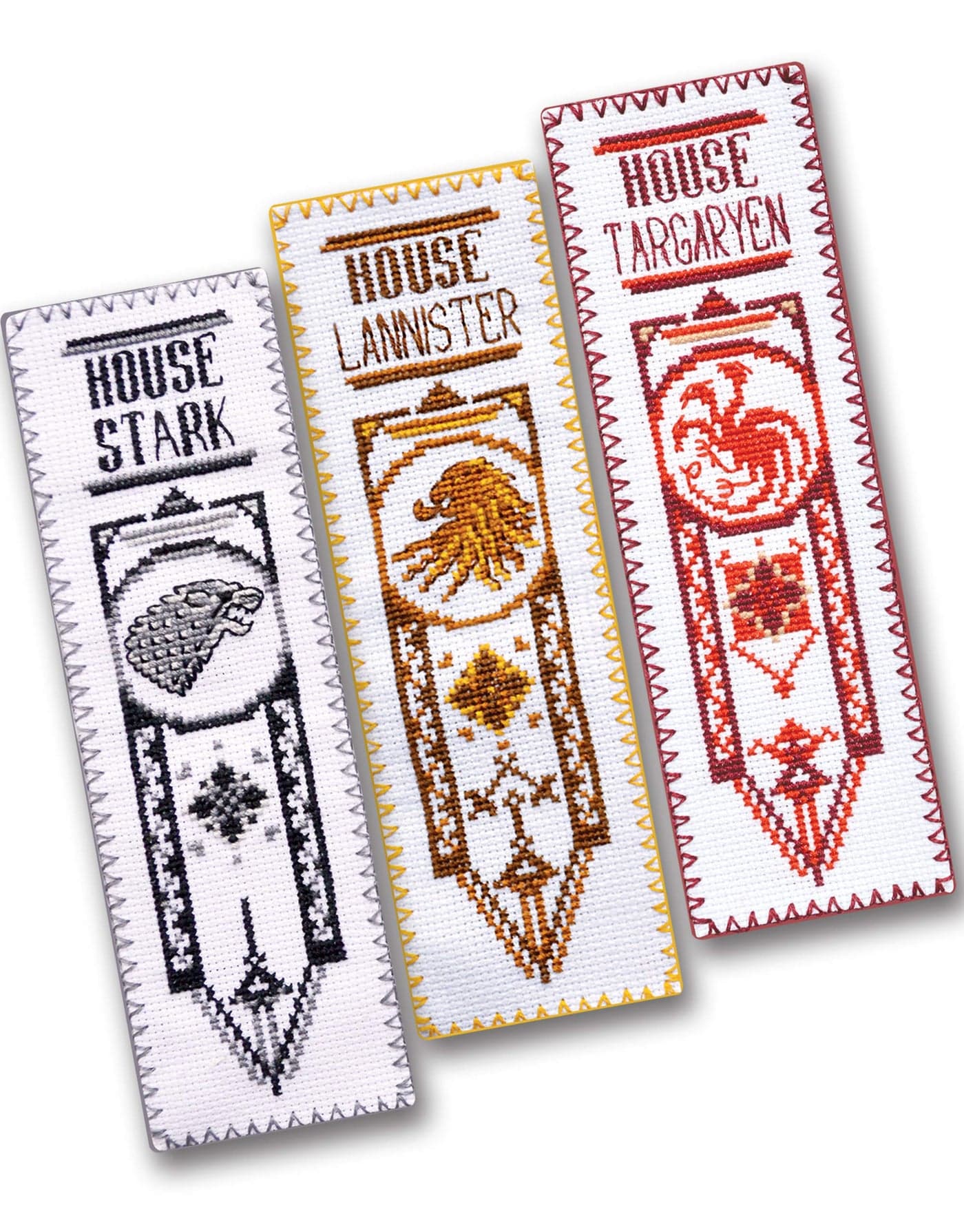 Cross Stitch Kits - Set of 3 DIY Hand Embroidery Bookmarks: House Stark, Targaryen, Lannister - GoT Design Patterns