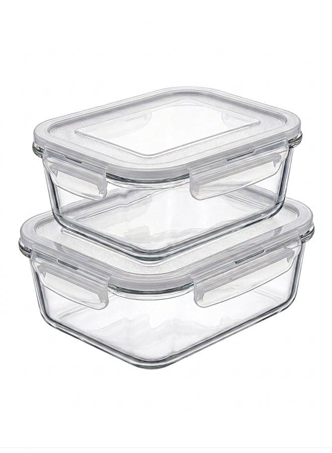 Set of 2 - 1040ml High Borosilicate Glass Food Container with Airtight Clip Lock Lid | Leak-Proof Microwave Dishwasher Safe | BPA Free Meal Prep Lunch Box Storage