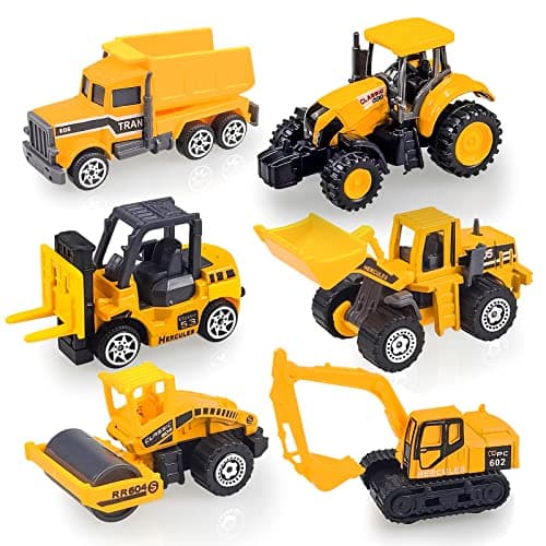 6 Pack Diecast Construction Vehicle Toys Mini Model Excavator Construction Trucks Toy Set for Boys Age 3 4 5 6 7 Years Kids Toddlers Birthday Party Favors Christmas Gift Goodie Bags Stuffers