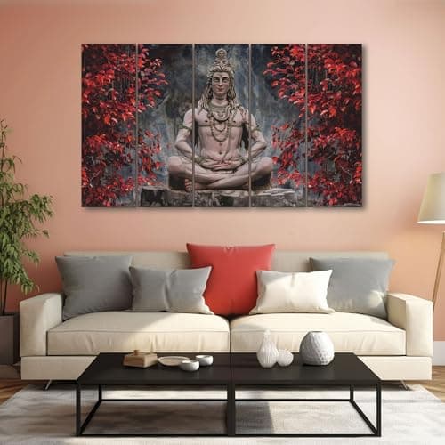 The Castle Decor Colour Lord Shiva Meditating painting with frame 5 Big Size (27x48) Wall Art for living room,Bedroom,Drawing room,Hotels-Wooden Framed-Digital Painting