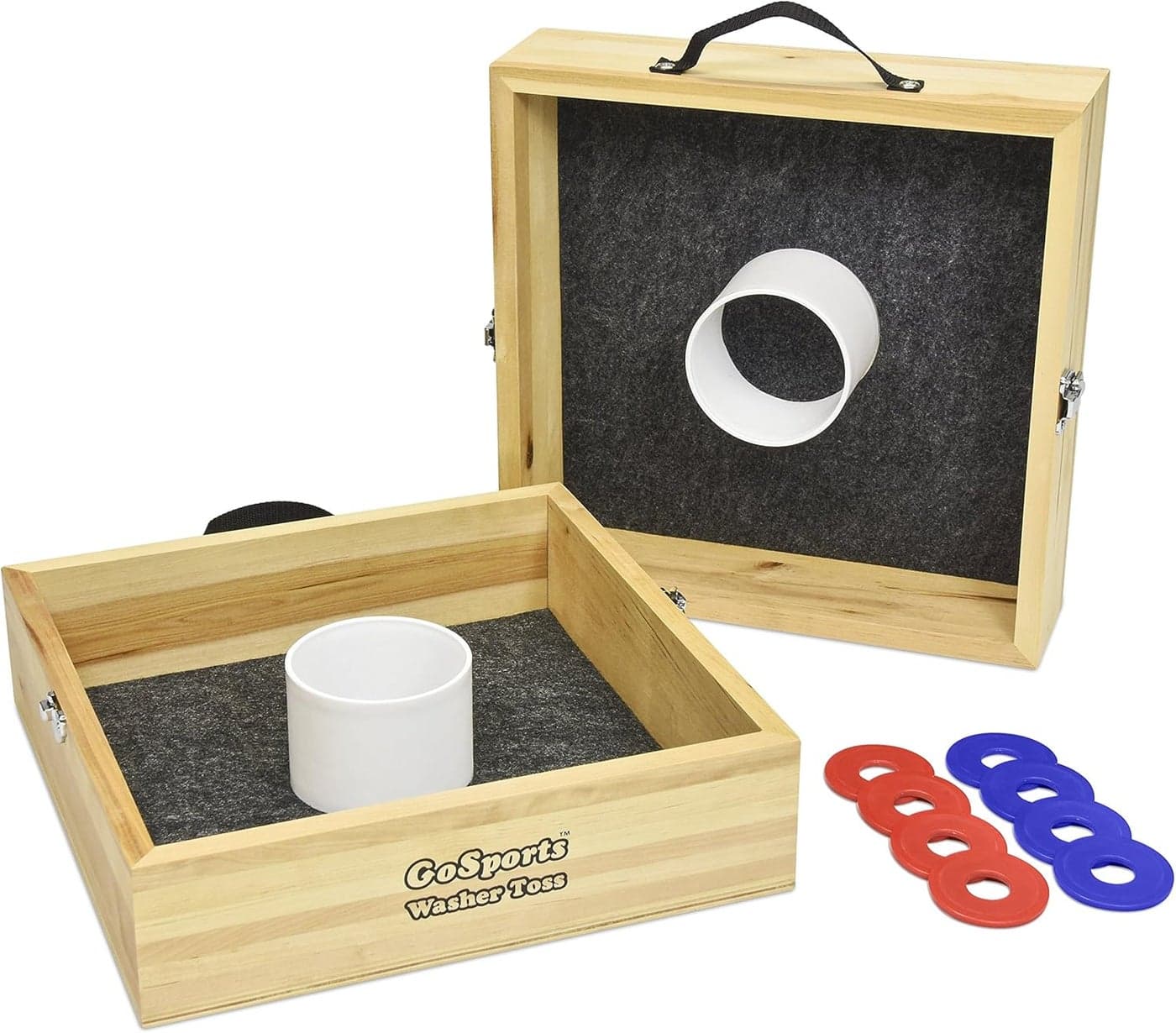 GoSports Premium Birch Wood Washer Toss Game Portable Set Includes 2 Targets and 8 Washers