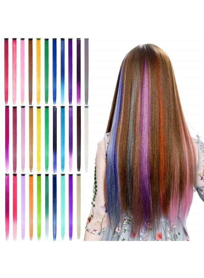 32 PCS Colored Clip in Hair Extensions 20 Inch Rainbow Long Straight Hairpieces Clip in Synthetic, Halloween Cosplay Dress Up Fashion Party Christmas New Year Gift for Women Kids Girls