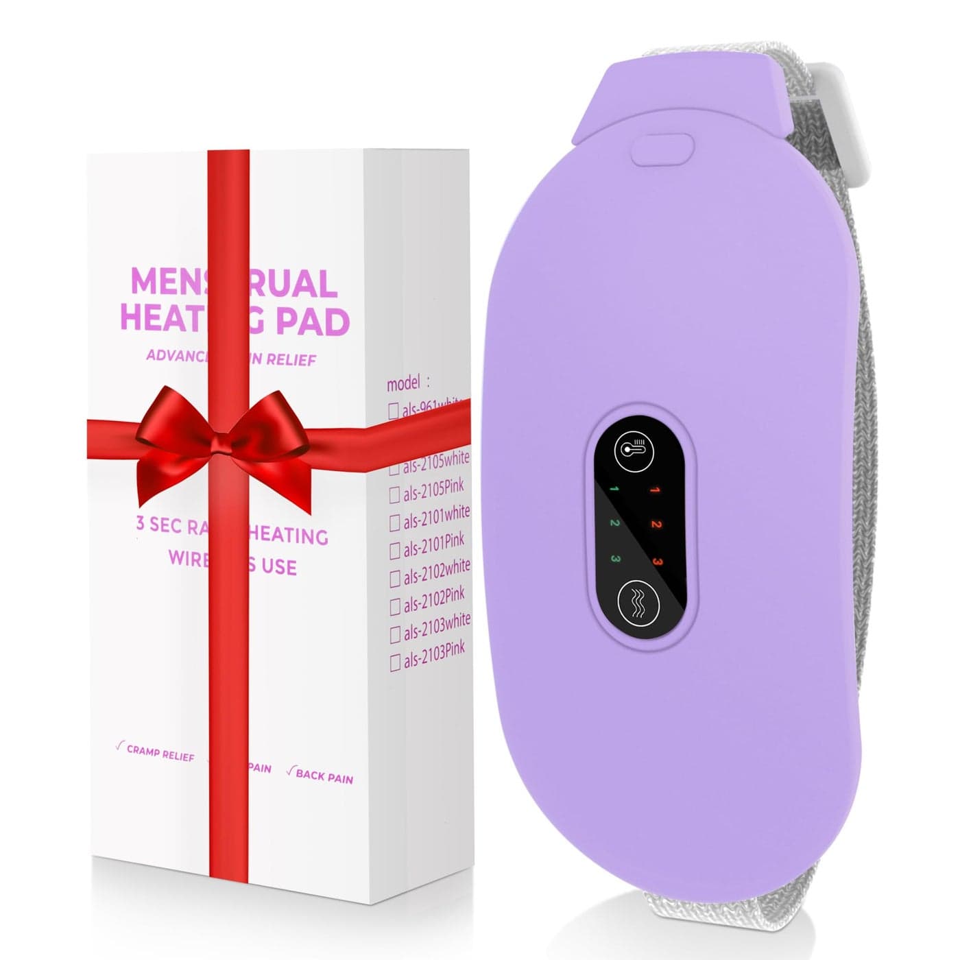 Glyduny Heating Pads Period Cramp Massager Portable Cordless Heating Pad with 6 Heat Levels and 6 Massage Modes for Back Pain Relief Menstrual Heating Pad Purple