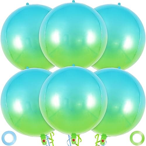 Metallic Gradient Blue Balloons 22 Inch Large Sphere Round Balloons 6 Pcs Foil Mylar Gradient Blue and Green Birthday Balloons for Graduation Bridal Shower Bachelorette Party Decoration