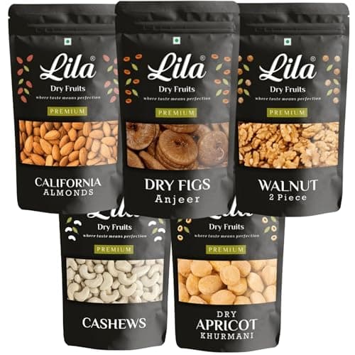LDF Daily Needs Dry Fruits Combo Pack 1Kg | Premium Mixes of American Almonds, California Walnuts, Afghani Anjeer, Cashews, Dried Apricot (200g Each) | Ideal for Snacking | Perfect for Gifting