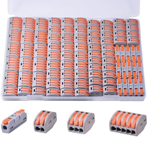 90PCS AVARBUVO Lever Wire Connectors, Quick Wire Splice Connectors Push-in, 2/3/5 Conductor Combination Kit with 1 in 1 Out Inline Terminals, 28-12 AWG