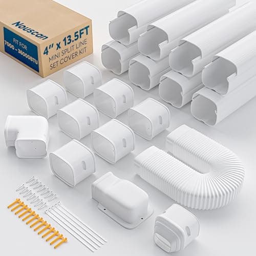 Nouscan 4" 13.5Ft Mini Split Line Set Cover with Flexible Duct, Upgrade PP Decorative Minisplit Lineset Cover Kit, Paintable for Mini Split, Air Conditioner, Central AC, HVAC and Heat Pumps, White