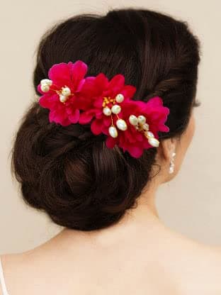 Hair Flare Rose Flower Comb Slide Hair Accessories/Hair Pins/Juda Bun Pin for Women and Girls- 2285, Dark Pink