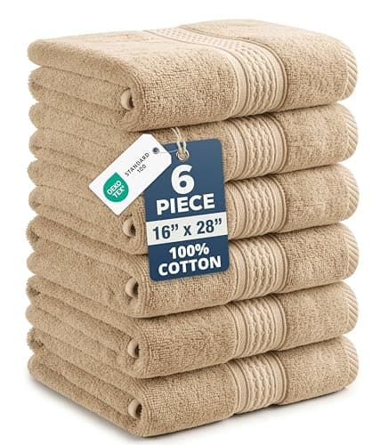 LANE LINEN Bathroom Hand Towels - 6 Pack (16" x 28"), 100% Ringspun Cotton Hand Towel Set - Soft, Lightweight, Fade & Shrink Resistant - Everyday Use, Face Towels for Bathroom, Gym and Travel - Taupe