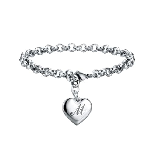 SANNYRA Charms Bracelets for Women, Heart Charm Initial Bracelet Trendy, M Letters Stainless Steel Bracelet Jewelry Confirmation Gifts for Christmas Birthday