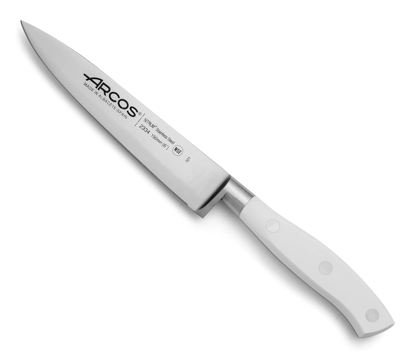 Arcos Forged Chef Knife 6 Inch Stainless Steel MultiUse Professional Cooking Knife with Ergonomic Polyoxymethylene Handle and 150mm Blade Series Riviera Blanc Color White