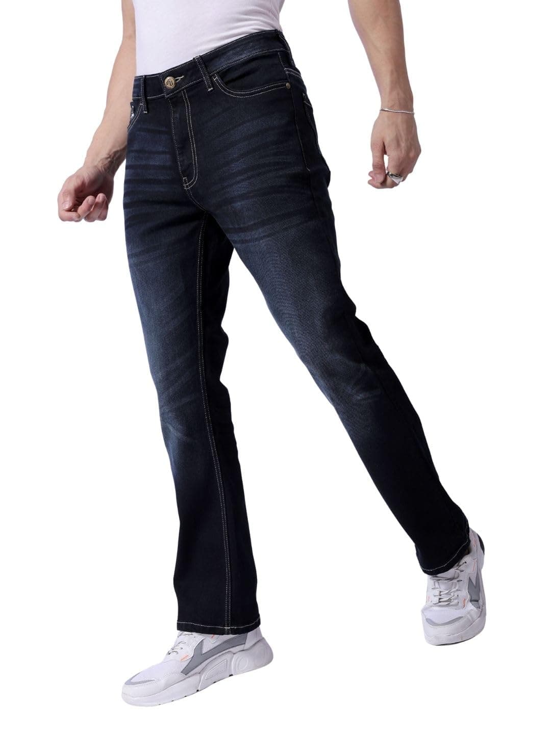 The Indian Garage Co Men Bootcut Solid Mid-Rise Stretchable Jeans Oxford Blue