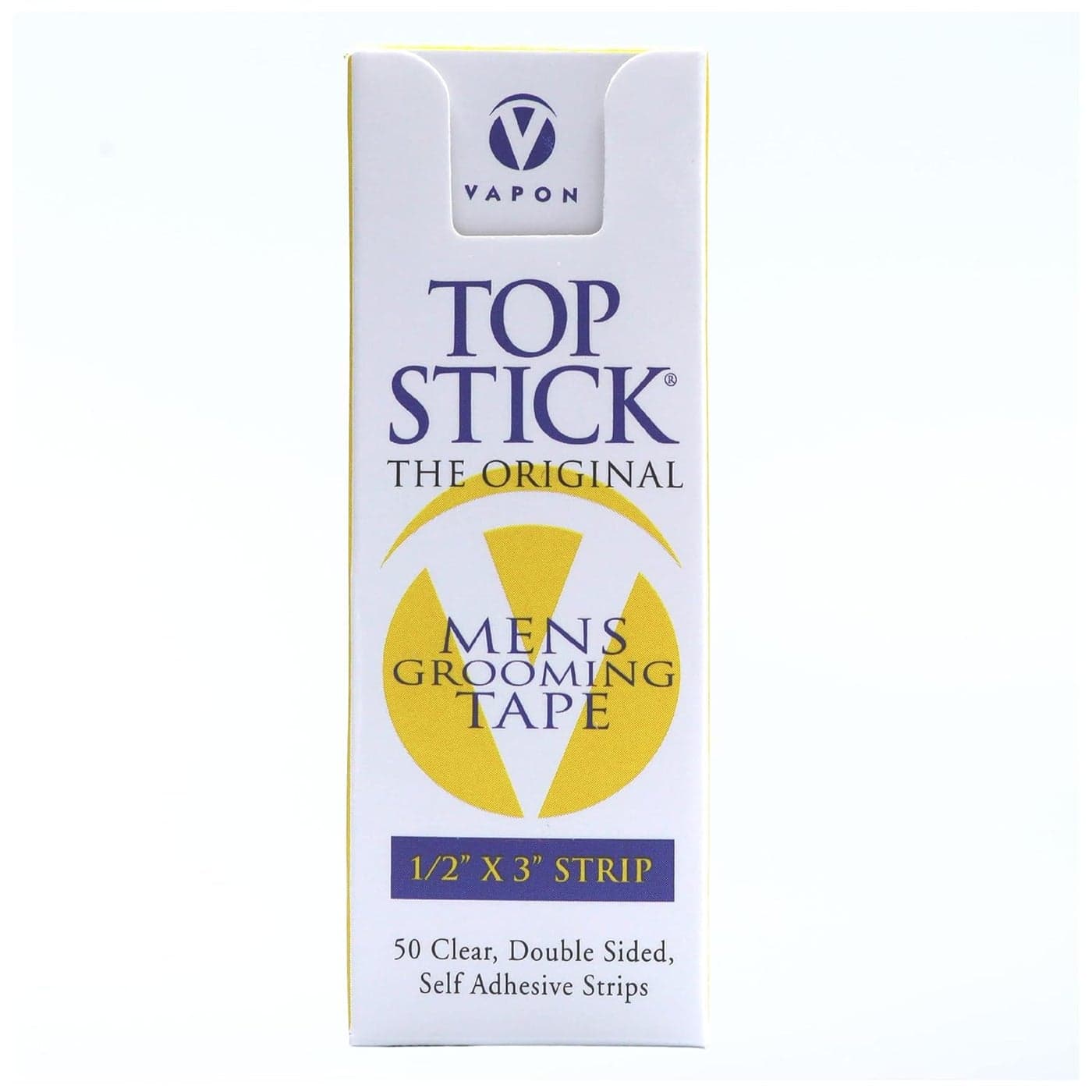 Topstick - The Original Men's Grooming Tape - 50 Count 1/2" x 3" Double Sided, Self Adhesive, Clear Tape for Toupee and Wig Adhesion - Hypo Allergenic, Waterproof, and Latex Free