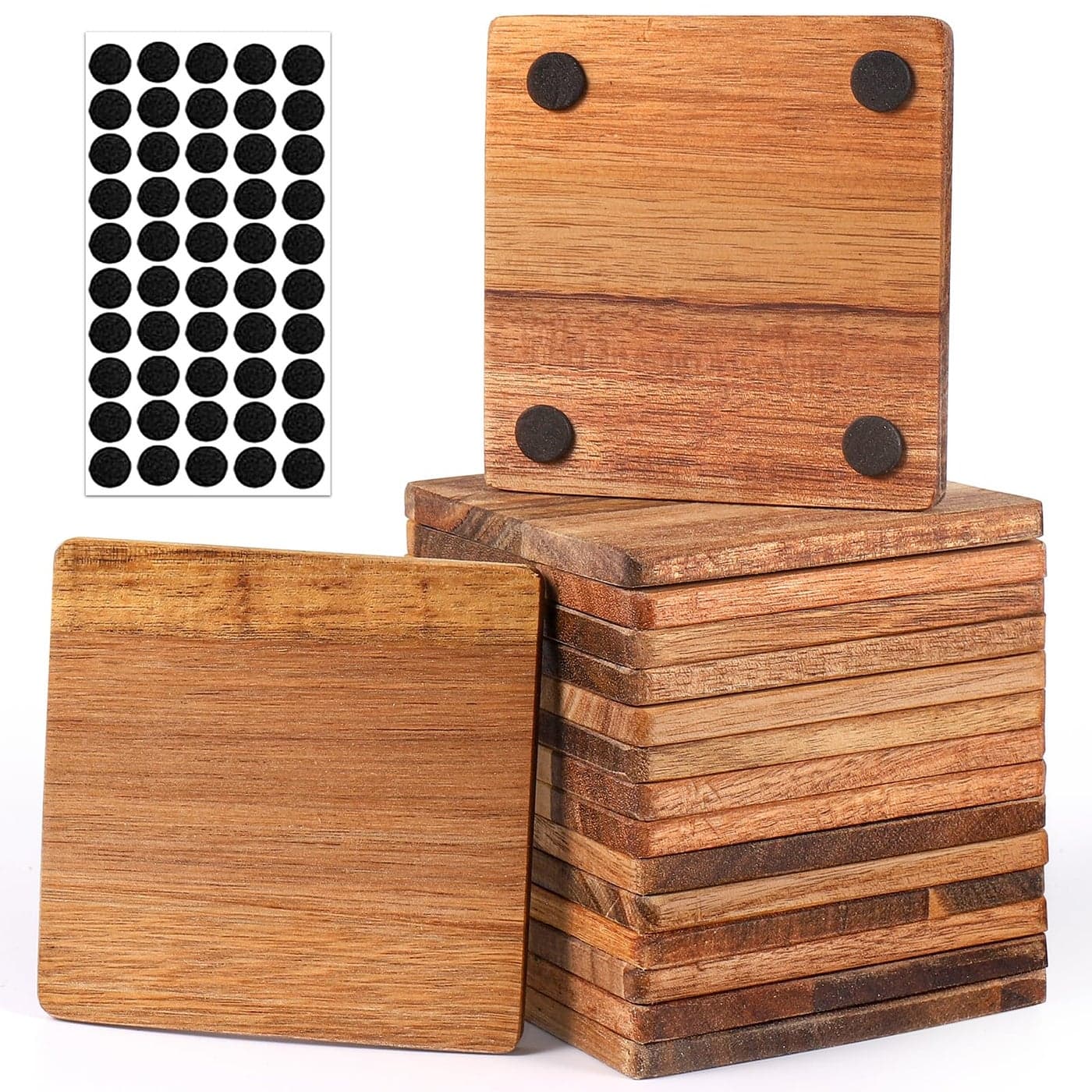 16 Pieces Unfinished Wood Coasters 4 Inch Square Acacia Wooden Coasters for Crafts with NonSlip Silicon Dots for DIY Stained Painting Wood Engraving Home Decoration