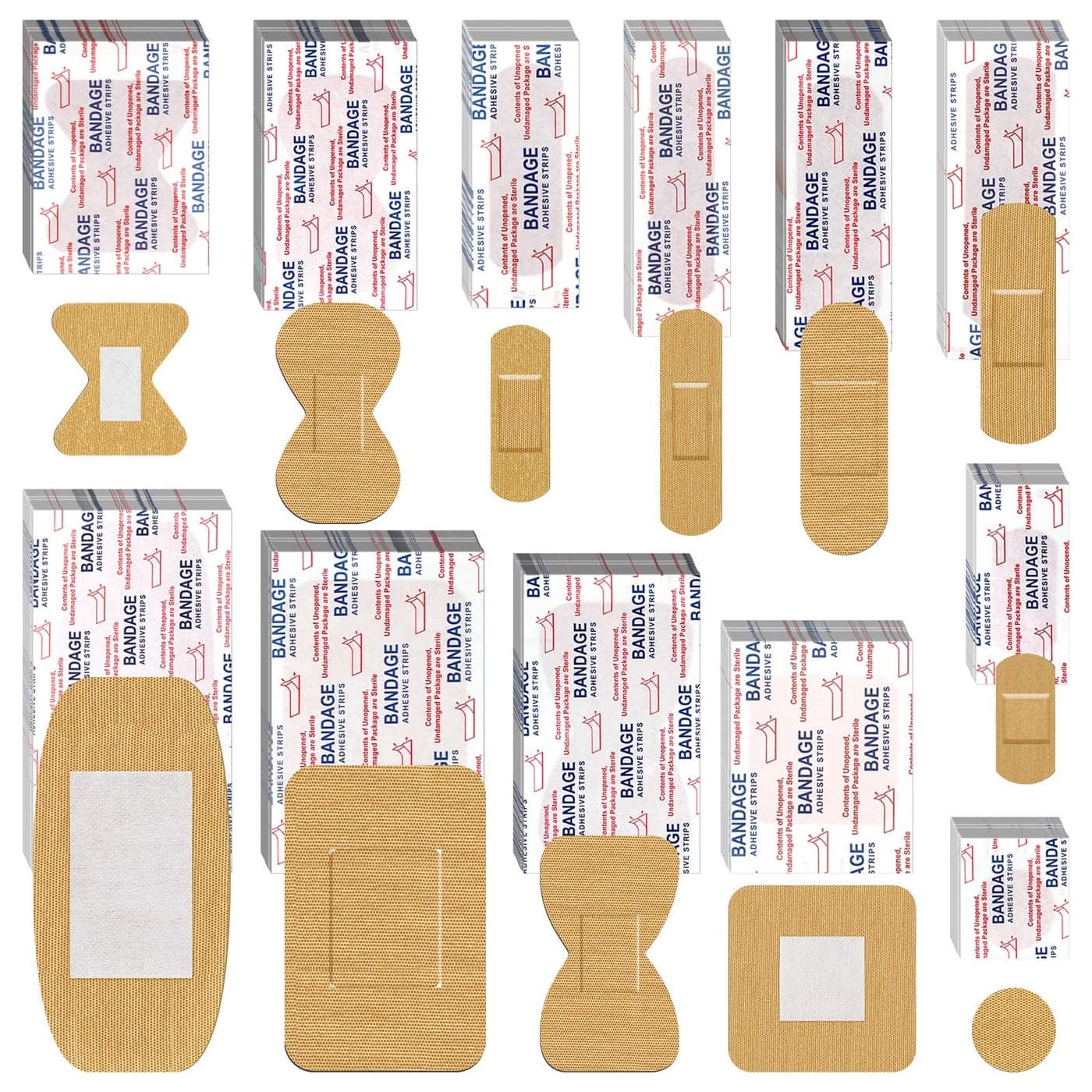 BBTO Assorted Styles Flexible Fabric Adhesive Bandages Small Breathable Fingertip and Cloth Elastic Knuckle Bandages in Various Sizes for First Aid and Wound Care 180 Pcs
