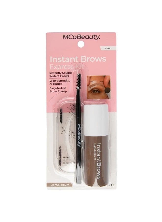 Instant Brow Express Kit - Instantly Sculpts Perfect Brows - Customized To Desired Brow Shape - Easy To Use Pomade - Matte Finish - Reusable, Washable Stencils - Light/Medium - 0.03 Oz