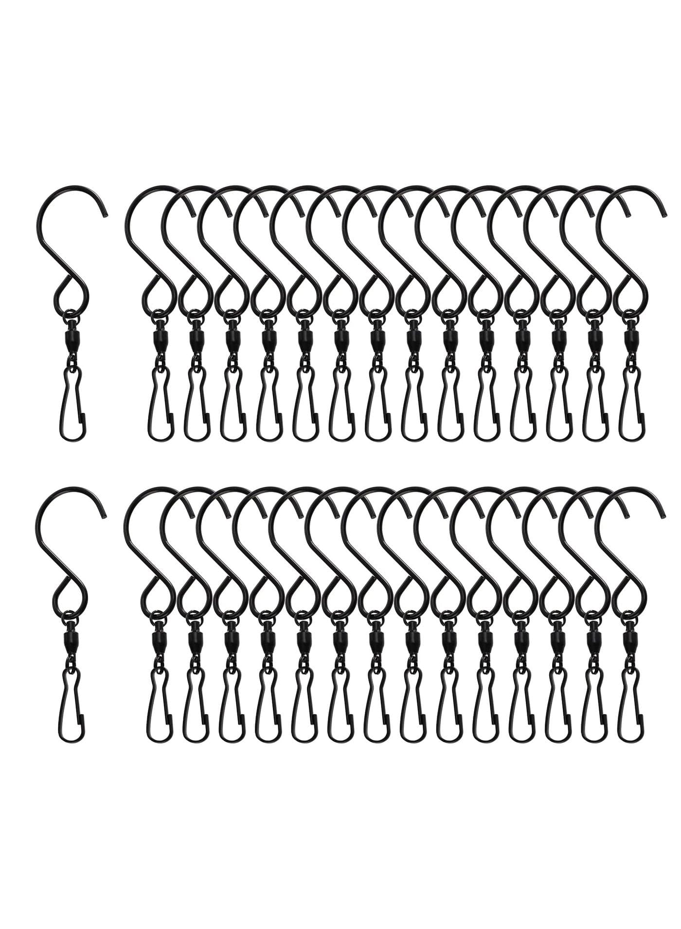 30 Stainless Steel Swivel Hooks, Perfect for Hanging Wind Spinners, Chimes, Feeders and Garden Decor, 30 Pack, Black