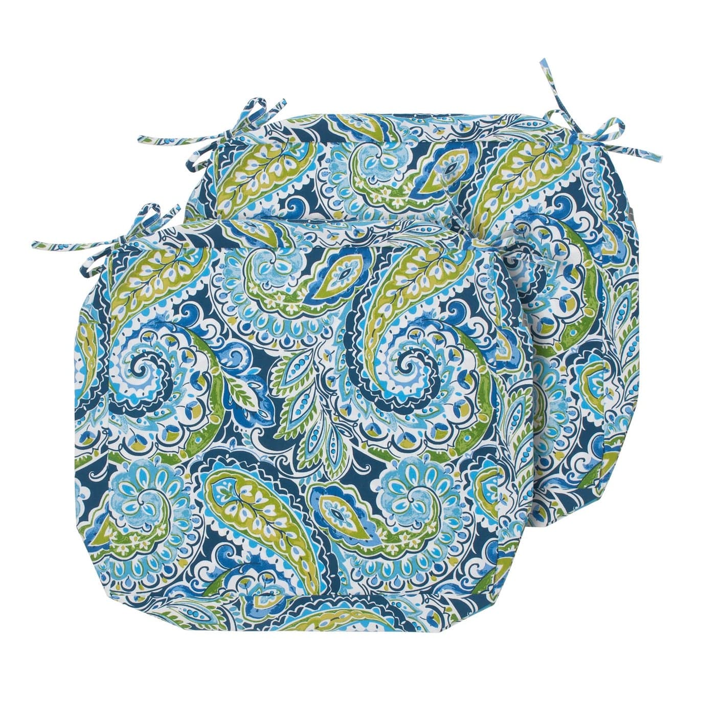 Magpie Fabrics Indoor Outdoor Cushion Cover Replacement 2 Pack NO Insert Water Repellent Slipcover with Ties Decor for Patio Garden Chair Seat Sofa Bench WickerPaisley Lapis Green 20x18x4 Inch