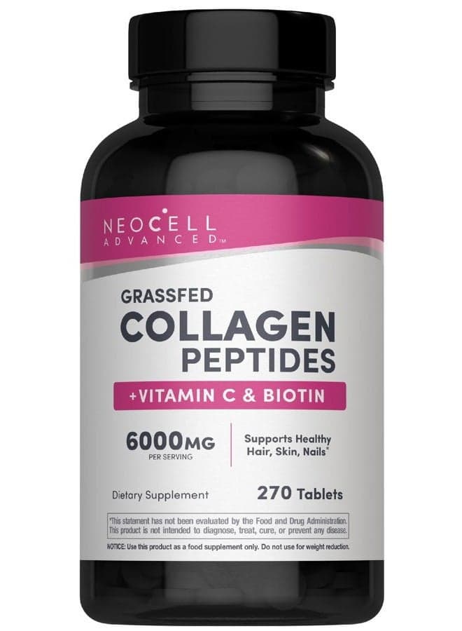 Collagen Peptides | 270 Tablets | 6000mg | for Women and Men | with Vitamin C & Biotin | Non-GMO, Gluten & Soy Free