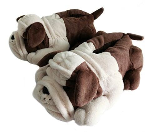 Onmygogo Fuzzy Winter Indoor Animal Bulldog Slippers for Adult and Kid, Bull Dogs (US women size 7-9, Coffee Bulldog)