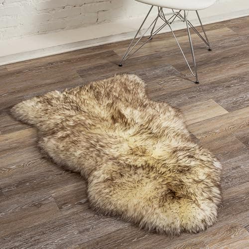 Natural Milan Genuine Sheepskin Area Rugs with Thick and Lush Pile Fluffy Sheep Fur Rug with AntiSkid Backing for Bedroom Living Room Single Pelt Dark Linen 2 ft x 3 ft