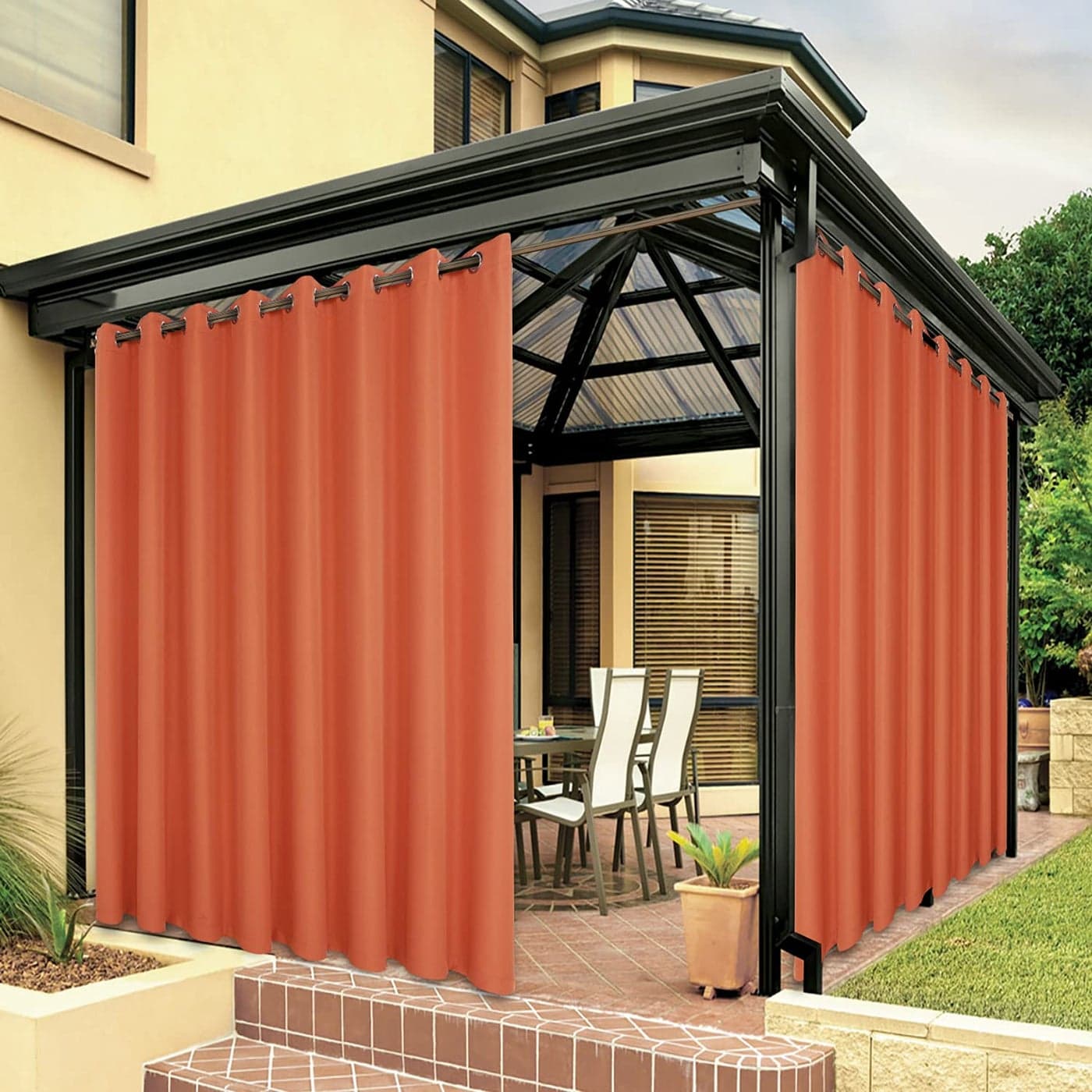 BONZER Waterproof Outdoor Curtains for Patio Porch Pergola Cabana Thick Privacy Wide Grommet Indoor Curtains for Bedroom Living Room 1 Panel 110W x 84L inch Mecca Orange