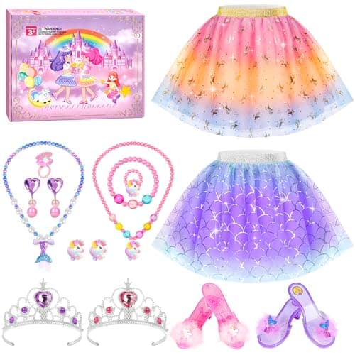 HAIMST Princess Dress Up Shoes Set Girls Dress Up Toys Jewelry Boutique Crown Necklace Earrings Rings Bracelet Princess Dresses Role Pretend Play Gifts Princess Toys for Girls Aged 3 4 5 6