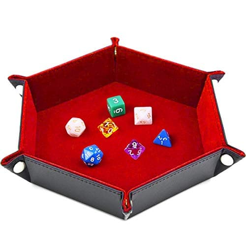 SIQUK Double Sided Dice Tray Folding Hexagon PU Leather and Burgundy Velvet Dice Holder for Dungeons and Dragons RPG Dice Gaming DD and Other Table Games