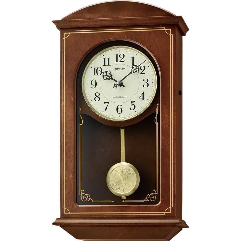 SEIKO Elegant Vertical Wooden Brown Color Analog English Numerals Pendulum Musical Home/Office Décor Wall Clock with Sweep Movement (Size: 10.5 x 24.6 x 46 CM | Weight: 2600 grm)