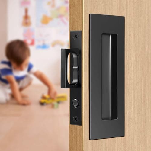Loodmeo 6-Inch Pocket Door Hardware Set - Complete 304 Stainless Steel Kit with Pop-Out Ring Pocket Door Handle, Edge Pull,Door Thickness Minimum 1 7/14 inches