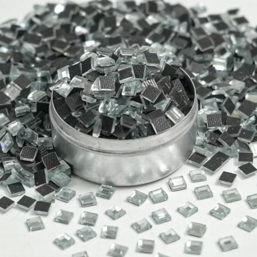 EmbroideryMaterial Square Flatback Hotfix Glass Crystal Rhinestones for Fabric, Wedding Dress Embellishments, Craft, Shoes, Bags, Jewellery Making, DIY (3MM, White, 1440 Pieces)