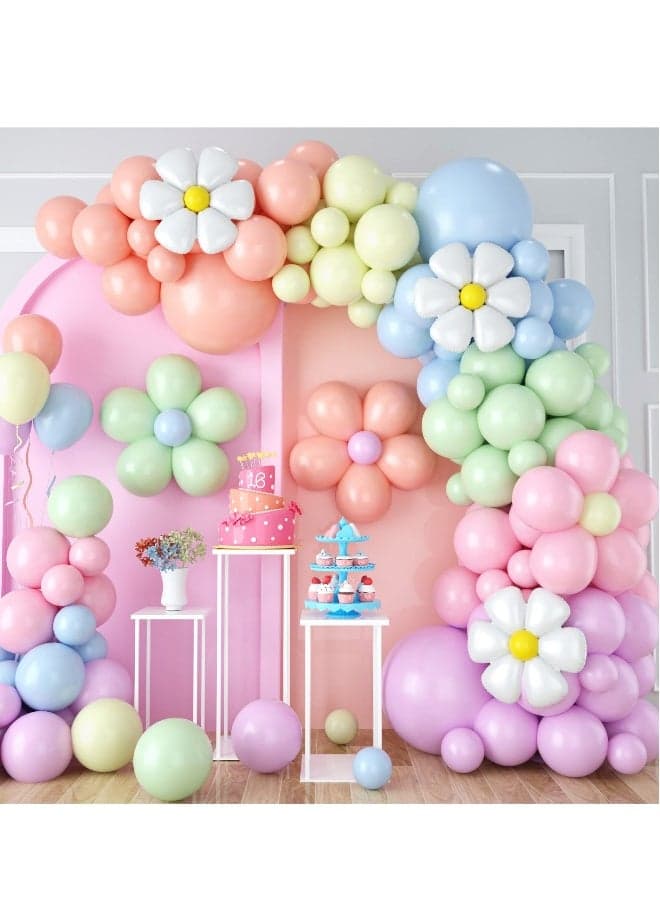 Daisy Balloon Garland Arch Kit, 104 Pcs Retro Hippie Boho Macaron Pastel Balloons Garland Daisy Flower Balloons for Girls Baby Shower, Birthday, Wedding Decorations Daisy Party Decorations