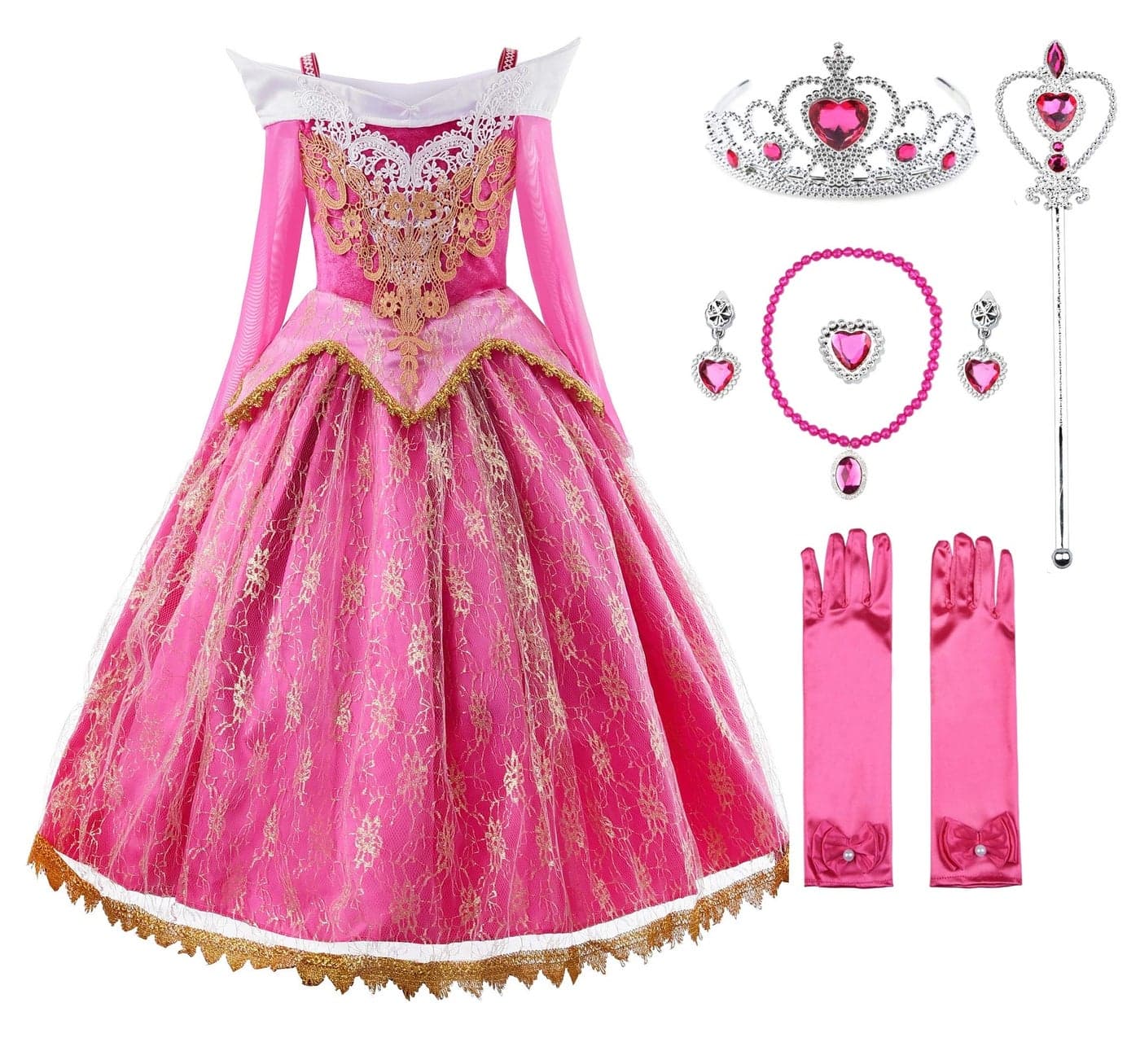 JerrisApparel Girls Pink Princess Costume Halloween Cosplay Party Dress up Pink with Accessories 6