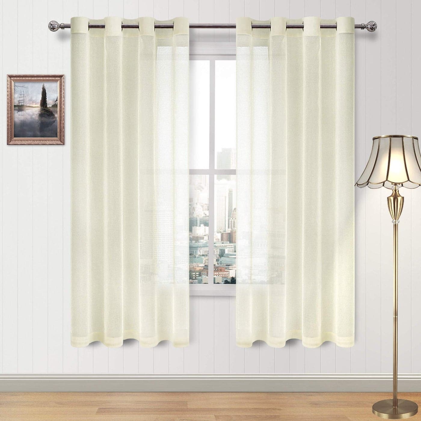 DWCN Ivory Sheer Curtains Linen Look Semi Transparent Voile Grommet Curtains for Living Room Bedroom Drapes 52 x 72 inches Long Set of 2 Panels