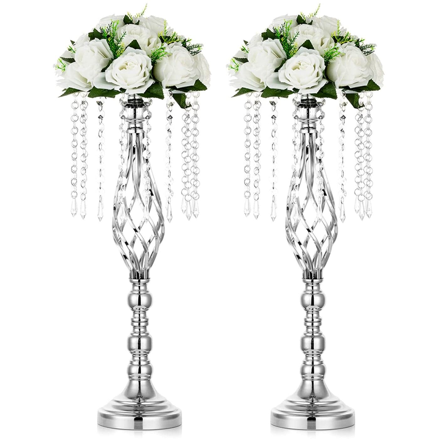 Nuptio 2 Pcs Silver Wedding Centerpieces Flower Stand 217in55cm Height Wedding Road Lead Flower Vases Crystal Artificial Flower Arrangements for Wedding Party Birthday Event Reception Home Decor