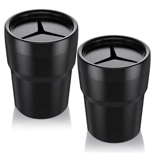 FIOTOK Car Trash Can with Lid, Mini Auto Garbage Can Leakproof Vehicle Trash Bin Fits Cup Holder in Console or Door for Automotive Car, Home, Office, Kitchen, Dinning Room 2 Packs