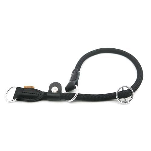Aiminto Braided Round Martingale Dog Collar, Training Collar with Slidable Stop Ring and Adjustable Stopper - Ideal for Large Dogs (L(1/2") - 20" Long, Black)