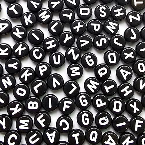 Amaney 1200pcs 7×4mm Black Round Acrylic Alphabet Letter Beads for Jewelry Making Bracelets Necklaces Key Chains Each Letter Included