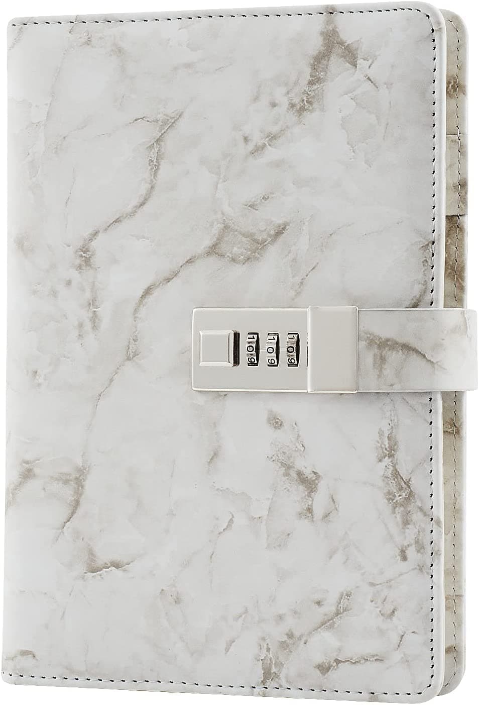 XAMILE Marble Diary with Lock for Girls and Women Secret Journal with Lock 192 Pages Waterproof Girls Locked Diary with Pen, Password Locked Journals for Teen Girls and Boys, A5 (Off White)