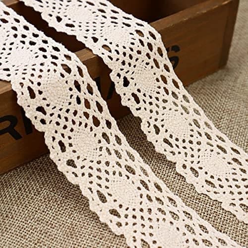 Vintage Lace Ribbon Cotton Lace Trim Crochet Sewing Lace for Crafts Gift Package Wrapping Bridal Wedding Decoration Scrapbooking Supplies 15 Yards
