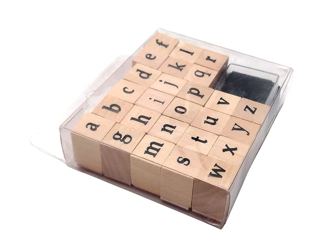 WeKonnect; Wooden Rubber 26 Pcs Small Alphabet Letter Stamps | Vintage Wood with Ink Pad for Journaling, Card Making, DIY, Craft & Scrapbooking (Small Alphabets)