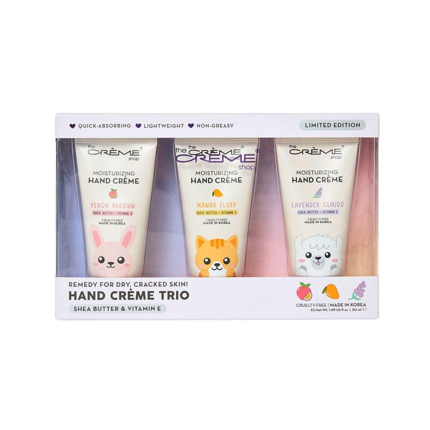 the CREME shop limited edition remedy for dry cracked skin hand creme trio with shea butter and vitamin e