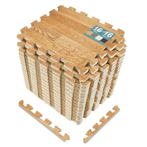 Sorbus Wood Grain Floor Mats Foam Interlocking Mats Each Tile 1 Square Foot 38Inch Thick Flooring Wood Mat Tiles Home Office Playroom Basement Trade Show 16 Tiles16 Sq ft Wood Grain Pine
