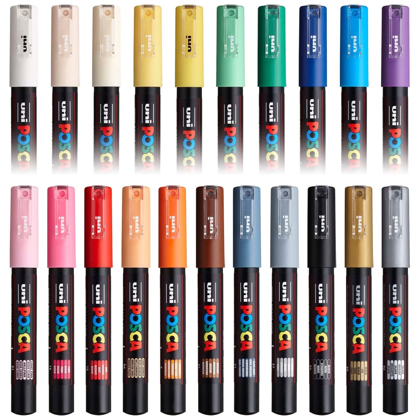 Posca PC1M Paint Art Marker Pens Fabric Glass Metal Pen Full Range Set of all 21 Colours In Gift Wallet Packaging